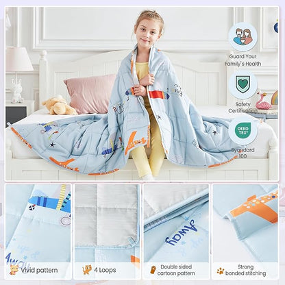 HOSUKKO Weighted Blanket - 2 lbs Cooling Blue Airplane Heavy Blanket - Small Size Breathable Blanket for Hot Sleepers(36 * 48 inches, 2 lbs)