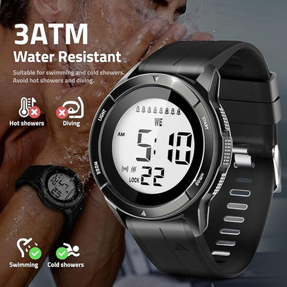 TICCI Men Unisex 8 Vibrating Alarms Watch for Elderly Seniors, Medication Aids Pill Reminder, Big Digits, Waterproof, Vibra Alert Notification,