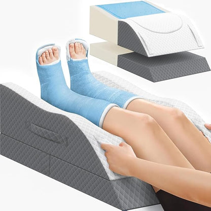 Leg Pillow, Leg Elevation Pillow with Pad and Memory Foam, Height Adjustable Bolster Pillow for Legs, Leg Pillow Elevation Blood Circulation, for Post-Surgery, Grey & White