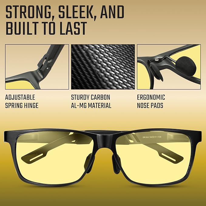 Carbon Blue Light Blocking Glasses Men for Computer, Gaming, Metal Frame Green Light Protection Night Driving Glasses for Man
