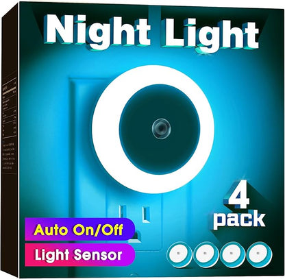 Briignite Azure Blue Night Light, Night Lights Plug into Wall [4Pack], Nightlight with Light Sensors, LED NightLight for Kids Room, Bathroom Night Light, Stair Lights, Hallway Light