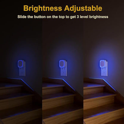2 Pack Plug in Dimmable Night Light, Blue Nightlight, Auto Dusk to Dawn Sensor, LED Night Light, Soft Glow, Diffused Light for Bathroom, Hallway, Stairs, Kitchen, Bedroom