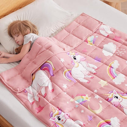 anfie Weighted Blanket Kids(40"x60" 7lbs) Weighted Blanket Cooling Blanket for Sleeping,Throw Size Breathable Blanket with Premium Glass Bead(Pink Unicorn)