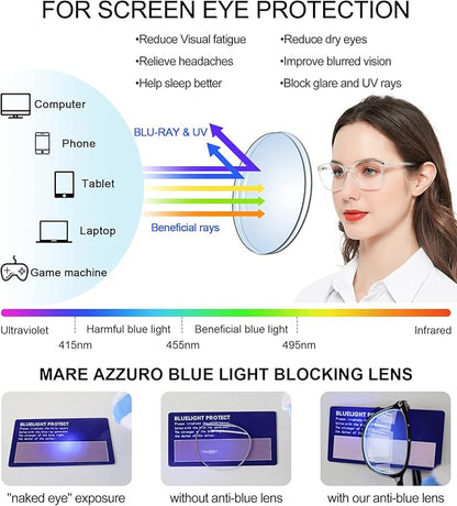 MARE AZZURO Blue Light Blocking Reading Glasses Women Trendy Square Computer Readers 1.0 1.25 1.5 1.75 2.0 2.25 2.5 2.75 3.0 3.5 4.0 5.0 6.0 (Transparent, 6.00)