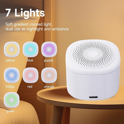 White Noise Machine for Sleep,10 Soothing Sounds, 7 Night Light Colors, 3 Timer Settings, Portable Sound Machine with 15-18 Hour Battery Life, Ideal for Home, Office,Travel