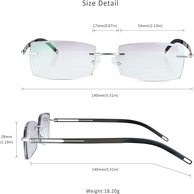 LifeArt Blue Light Blocking Glasses,Computer Reading Glasses,Rimless Frame Tinted Lens with Diamond,Stylish for Men (No Magnification)