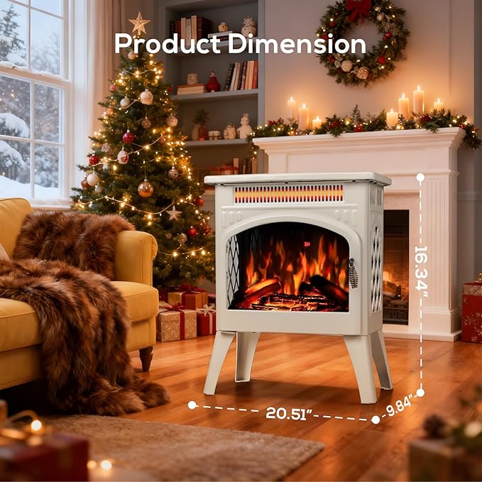 ZAFRO 21" Freestanding Electric Fireplace with Remote, Fireplace Space Heater with Adjustable Flame Color and Brightness, Thermostat/Sleep Mode/Overheat Protection for Bedroom, Living Room(Beige)