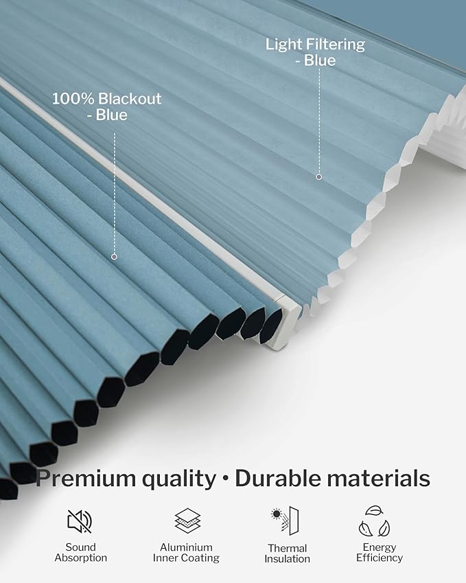 Graywind Motorized Day Night Cellular Shades with Remote, Smart Honeycomb Blinds Compatible with Alexa & Google Home, Custom Size Blackout/Privacy for Bedroom, Living Room & Home Office, Blue