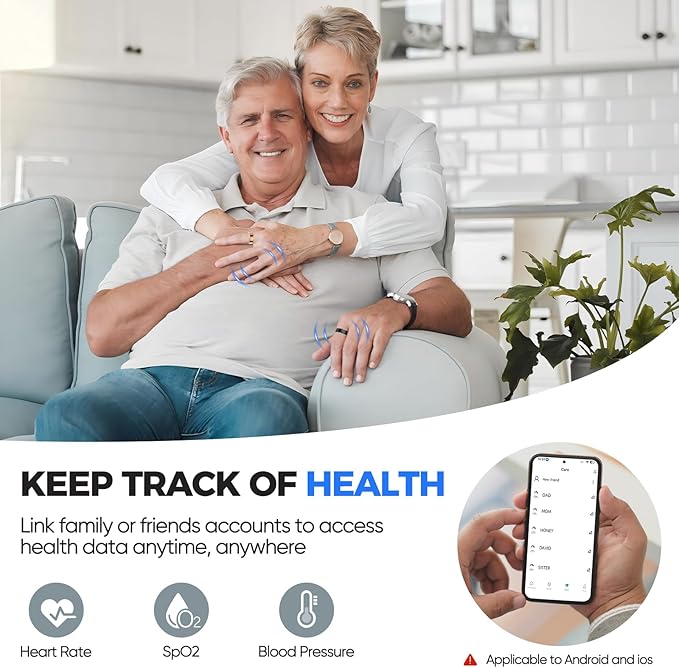 Smart Ring Health Tracker, Sleep/Exercise Monitoring, iOS/Android Compatible, IP68 Water Resistance, No Subscription Required, 5-Day Battery Life, Suitable for Both Women and Men (Black, 8)