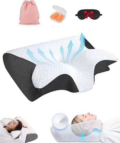 Pillows for Sleep Apnea, Hollow Design Odorless Orthopedic Cervical Pillow, Memory Foam Pillow for Neck, Neck Support Pillows for Sleeping, Neck Elevation(Black)