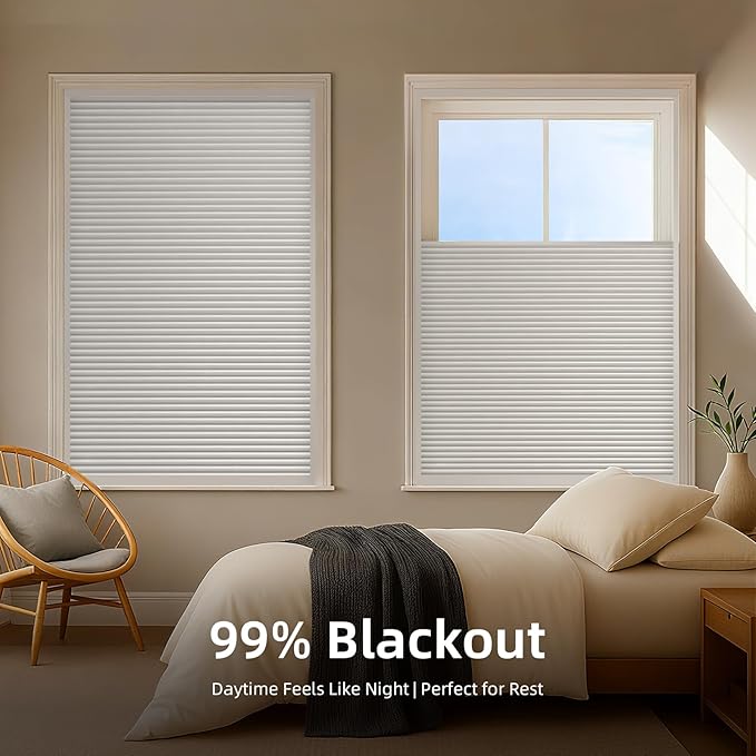 ZSTARR Motorized Skylight Shades Blackout Cellular Honeycomb Electric Blinds with Solar Panel Cordless Rechargeable with Remote for Roof and Slanted Windows Custom Size (Black Out White)