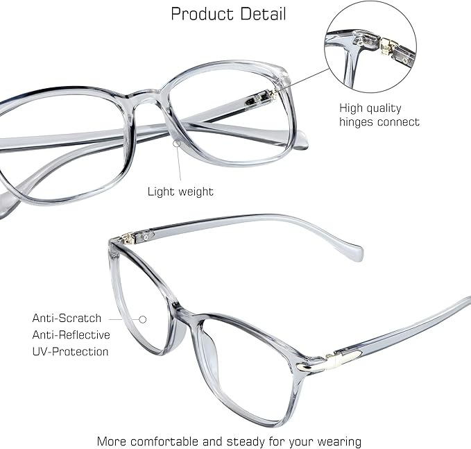 VisionGlobal Blue Light Blocking Glasses for Women/Men, Anti Eyestrain, Computer Reading, TV Glasses, Stylish Square Frame, Anti Glare