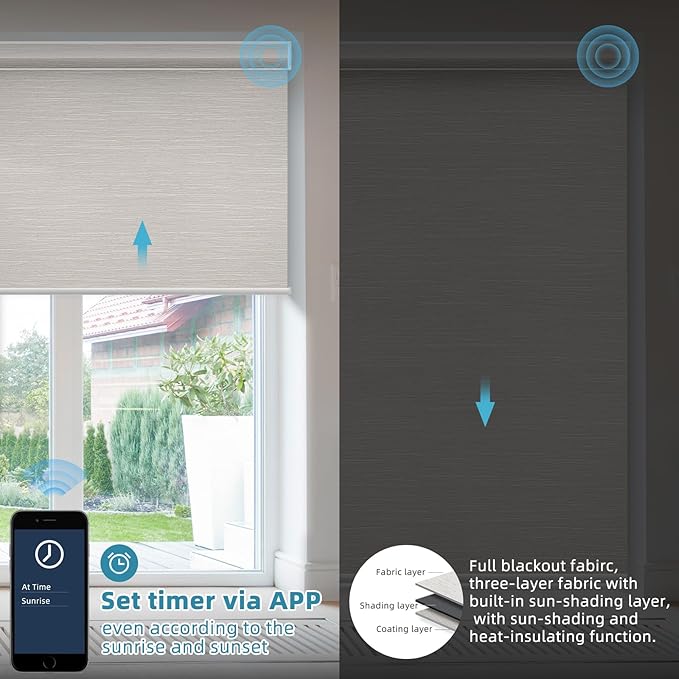 SmartWings Motorized Smart Blinds with Remote, Custom Automatic 100% Blackout Roller Shade Compatible with Alexa/Homekit/Google, Electric Smart Blinds for Indoor Windows, Essential Cream
