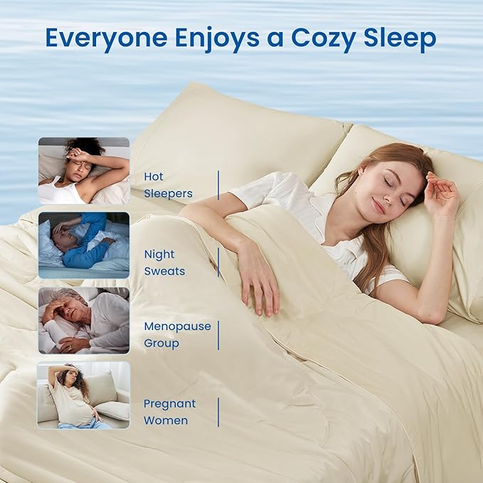 Cozy Bliss Deluxe Dual-Sided Cooling Comforter Queen Size, Ultra-Soft Lightweight Breathable Silky Cooling Blankets with Q-Max>0.45 for Bedroom, Hot Sleepers & Night Sweats, Khaki, 90"x90"
