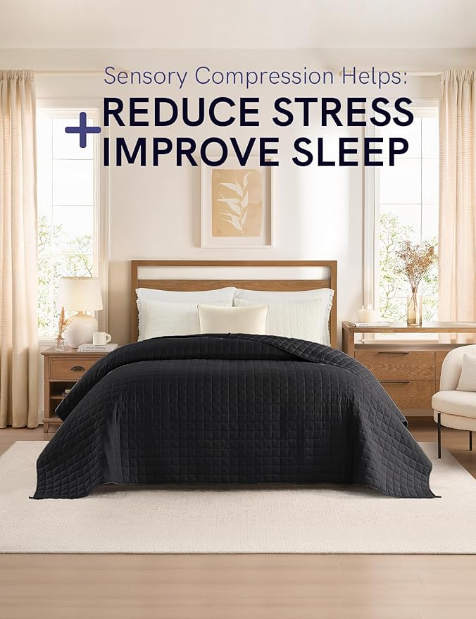 YnM Cotton King Size Weighted Blanket for Adults (88x104 Inches, 20 Pounds, Black), Smallest Compartments with Cooling Glass Beads,Heavy Blanket for Two Persons of 90~160lbs on Queen or King Bed