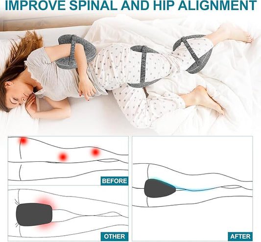 Alignment Pillow for Side Sleepers - 2025 Upgraded Knee Pillow for Hip Pain Relief, Sciatica, Leg Comfort w/Machine Washable Cover & Memory Foam (Gray)