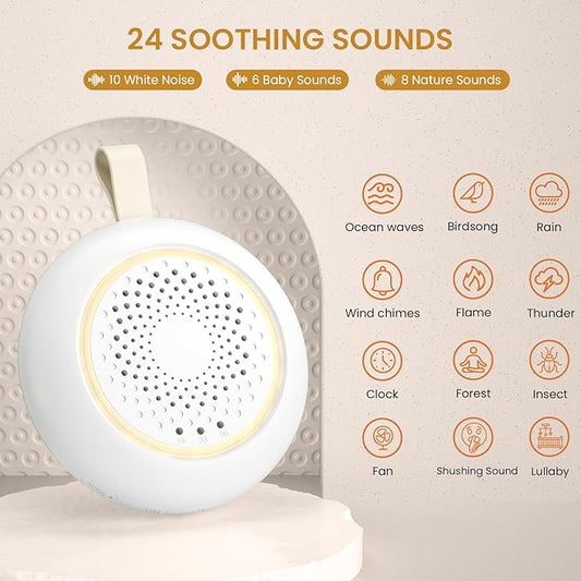 Portable White Noise Sounds Machine with Nightstand Mode, 24 Soothing Sounds, Support Crying Sounds Detection and Timer, Rechargeable Sleep Machine for Helping Comfort Baby Sleep