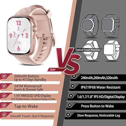 Smart Watch Fitness Tracker, Ultra HD 1.95" AMOLED Display (410×502 High Resolution) | 3ATM Waterproof | Heart Rate/Sleep Tracker | 130+ Sports/Fitness Modes, Bluetooth Calling, Smart Notifications