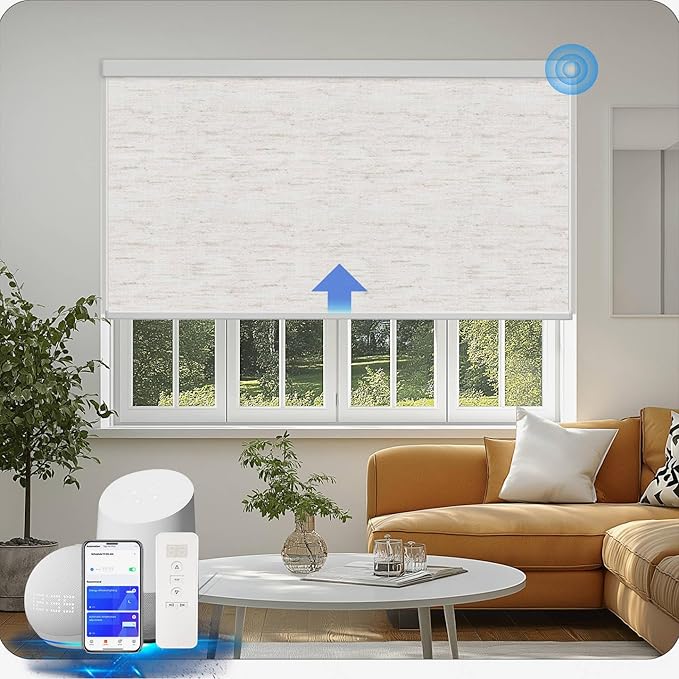 Motorized Blinds with Remote Cordless Automatic Motorized Shades Custom Blinds for Windows Smart Curtains Compatible with Alexa Google Home(Blackout Linen Sandy Beach,W31 x H72in)
