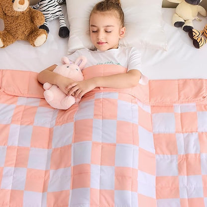 yescool Pink Checkered Weighted Blanket 10 Pounds Plaid Weighted Throw Blanket, Twin Heavy Blanket for Sleeping, Tartan Bed Throw Blanket Gift for 80-110lbs, 48"x72"