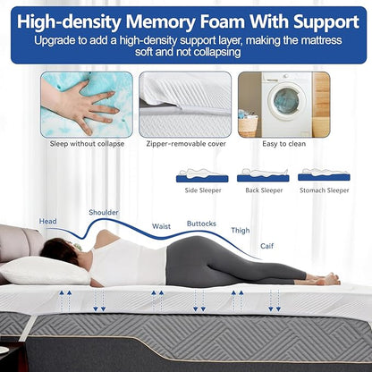 3 Inch Queen Firm Mattress Topper for Pain Relief, Premier Cooling Gel+Bamboo High-Density Support Memory Foam Mattress Topper, Firm with Ice Silk Cover, CertiPUR-US