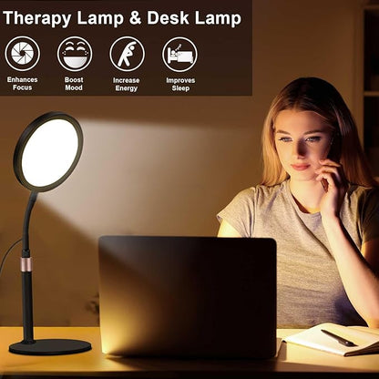 Light Therapy Lamp, UV-Free 10000 Lux Light Therapy Desk Lamp with 360° Gooseneck & 9 Brightness Happy Therapy Light for Lift Mood