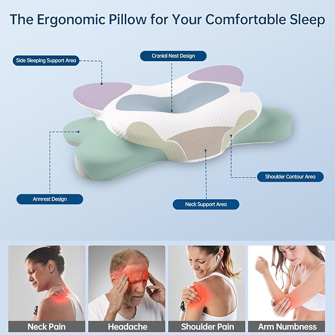 Cervical Neck Pillow for Sleeping, Ergonomic Side Sleeper Pillow for Neck Support, Premium Memory Foam Pillows, Contour Pillow Orthopedic Pillow for Side Back Stomach Sleepers