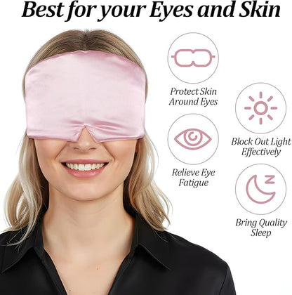 Silk Sleep Mask for Women Men, Soft Eye Mask for Side Sleepers Large Blackout Sleeping Masks with Adjustable Band Silk Eye Cover for Sleeping Travel Yoga Nap, Pink