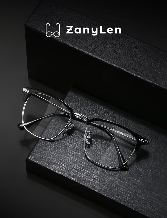Blue Light Blocking Glasses for Men Metal Browline Computer Gaming Glasses Filter Blue Ray (Black Silver)