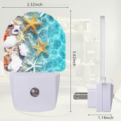 Seashell Starfish Night Light, Beach Night Light Plug into Wall with Dusk to Dawn Sensor, LED Lamp Energy Saving Lights for Men Women Boys Girls,Lamp for Bedroom Bathroom Hallway