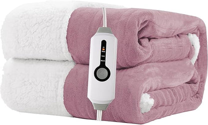 Electric Heated Blanket Throw Size 50"x60" - Dual-Sided with Microplush & Sherpa Fabric, 4 Heat Settings & 3 Hours Auto Off, Machine Washable - Berry