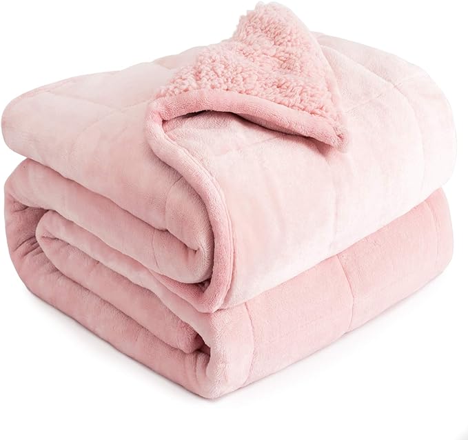 Cottonblue Sherpa Fleece Weighted Blanket 12lbs, Flannel Cozy Plush Blankets, Fuzzy Flannel Bedding Blanket Throw for Twin Full Bed, Minky Soft Blanket for Sofa Bed 48 x 72 inches, Blush Pink