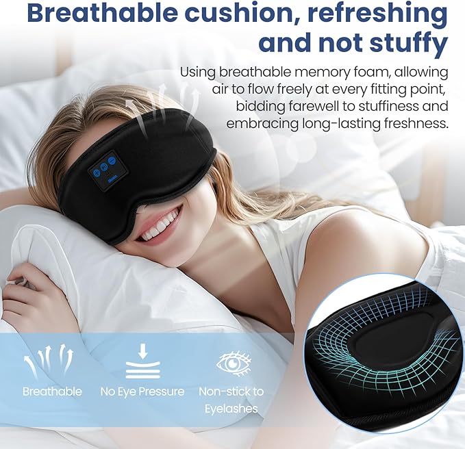 Sleep Headphones, HILDCROA Sleep Mask with Bluetooth Headphones, for Side Sleeper, Bluetooth Eye Mask for Sleeping, Meditation & Travel