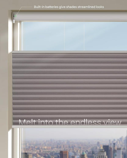 Graywind Motorized Matter Cellular Shades- 100% Blackout Top Down Bottom Up 1-3/4"Cell Honeycomb Blinds for Indoor Windows, Compatible with Alexa Google Siri, Custom Size,Pearl Dark Coffee