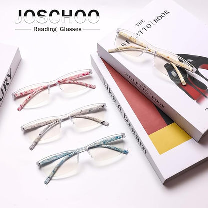JOSCHOO 4 Pairs Reading Glasses, Blue Light Blocking Glasses, Computer Glasses for Women, Rectangle Eyewear Frame