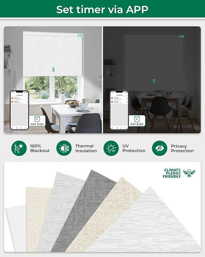 Allesin Motorized Blinds with Remote | Smart Blackout Roller Shades, Automatic Electric Power Blinds for Home Office, Living Room 34x72 Cloud-Patterned