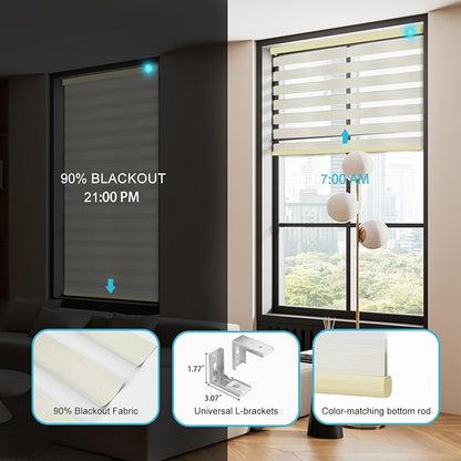 Motorized Zebra Blinds with Remote Smart Blind Work with Homekit Alexa SmartThings Electric Day and Night Shade Cordless Automatic Solar Powered Window Shade Customize(Light Gold)