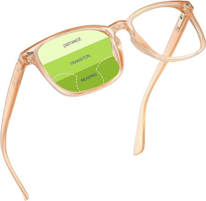 YEIN Progressive Multifocus Reading Glasses, Spring Hinge Blue Light Blocking Glasses for Women Men, No Line Multifocal Readers with Clear Lenses (+0.00/+2.25 magnification)