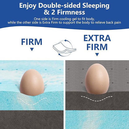 3 Inch Queen Firm Mattress Topper for Pain Relief, Premier Cooling Gel+Bamboo High-Density Support Memory Foam Mattress Topper, Firm with Ice Silk Cover, CertiPUR-US