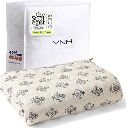 YnM 12lbs Weighted Blanket for Adults, Linen Heavy Bed Throw Blanket with Cooling Glass Beads for All Season Use, Ideal for ~110lbs (48x72 Inches, Twin/Full, Damask)