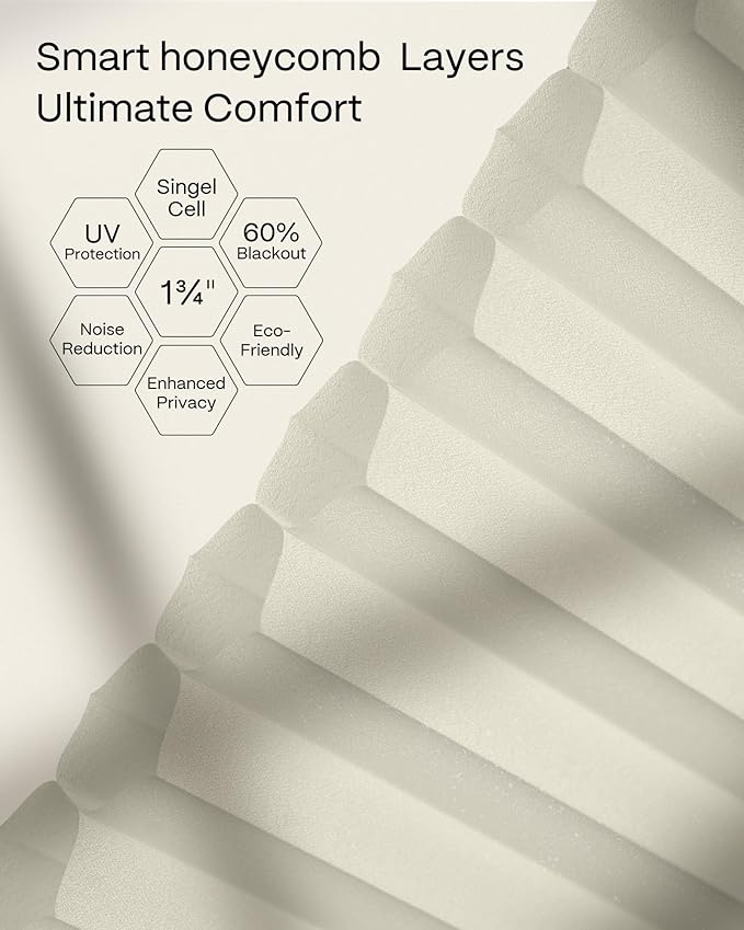 Graywind Motorized Matter Cellular Shades- 60% Blackout 1-3/4"Cell Honeycomb Blinds for Indoor Windows, Compatible with Alexa Google Siri, Custom Size,Pearl Beige