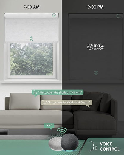 Yoolax Motorized Blinds with Remote, Blackout Smart Blinds Automatic Blinds for Windows, Electric Window Shades Compatible with Alexa Roller Window Shades with Valance (Jacquard White, 22" W x 72" H)