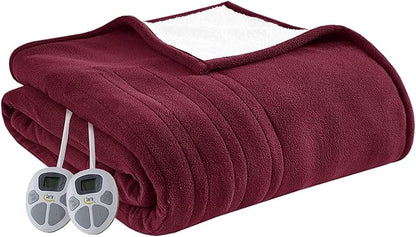 Serta Heated Blanket - Reversible Fleece to Sherpa Electric Blanket, Fast Heating, Auto Shut Off Timer, Multi Heat Setting, ETL Certified, Machine Washable, Berry Red Twin 84"x 62"