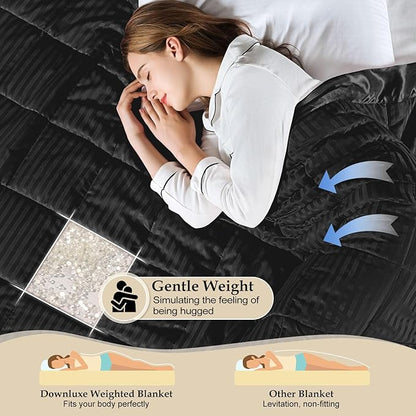 downluxe Weighted Blanket Queen Size, 15 lb Weighted Blanket with Glass Beads for All Season, Machine Washable Heavy Blanket (Black, 90 X 90 Inch)