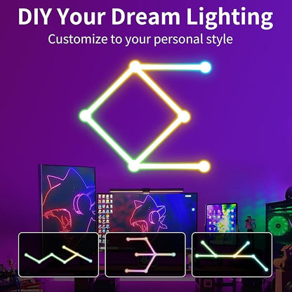 Smart Wall Light Lines, WiFi RGB LED Light Bars, 16M+ Color Dimmable Music Sync DIY Home Decor Light Bars for Gaming Party Streaming Lovers, Work with Alexa & Google Assistant (6 Lines,White)