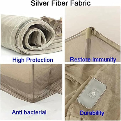 Silver Fiber EMF Shielding Bed Canopy,Blocks Radiation/EMF/WiFi/5G Other RF Attenuation 10MHz-10GHz 35-60dB,Mosquitoes Net Bed Canopy~/