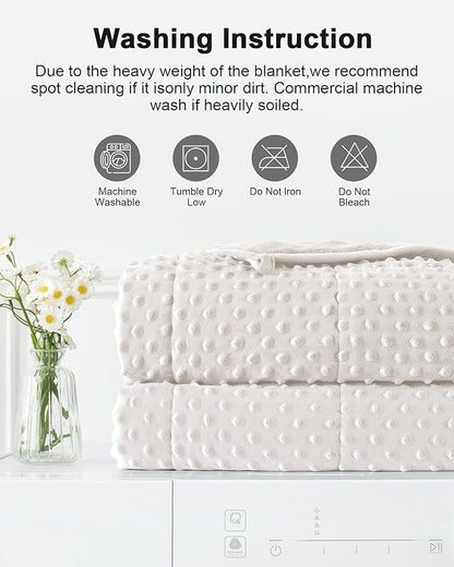 Weighted Blanket for Adults Twin Size 15 lbs, Soft Cooling Minky Dot Heavy Breathable Blanket for All-Season, Washable Weighted Throw with Glass Beads, 60 x 80 Inches, Cream