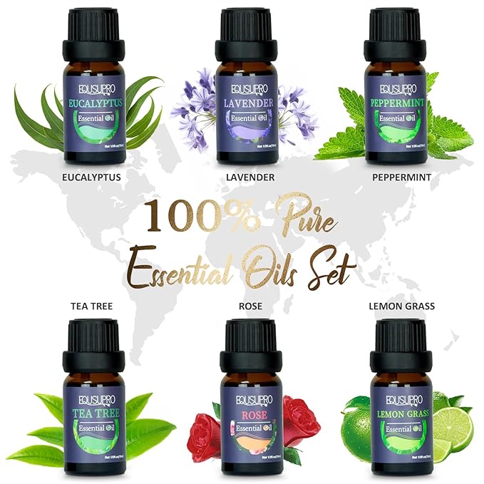 Oil Diffuser & Essential Oils Set - Aromatherapy Diffuser with 6 Essential Oils Set, Ultrasonic Cool Mist Oil Diffusers for Essential Oils, 4 Timer & 7 LED Light, with Auto Shut-Off Protection Gifts