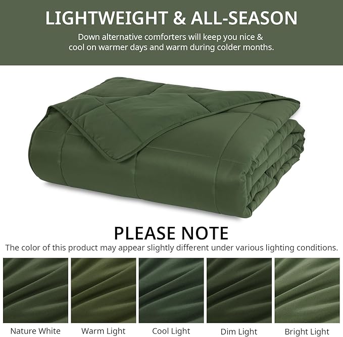 HOMBYS Oversized King Comforter 128x120, Lightweight Quilted Down Alternative Duvet Insert for All Season,Olive Green,8 Corner Tabs
