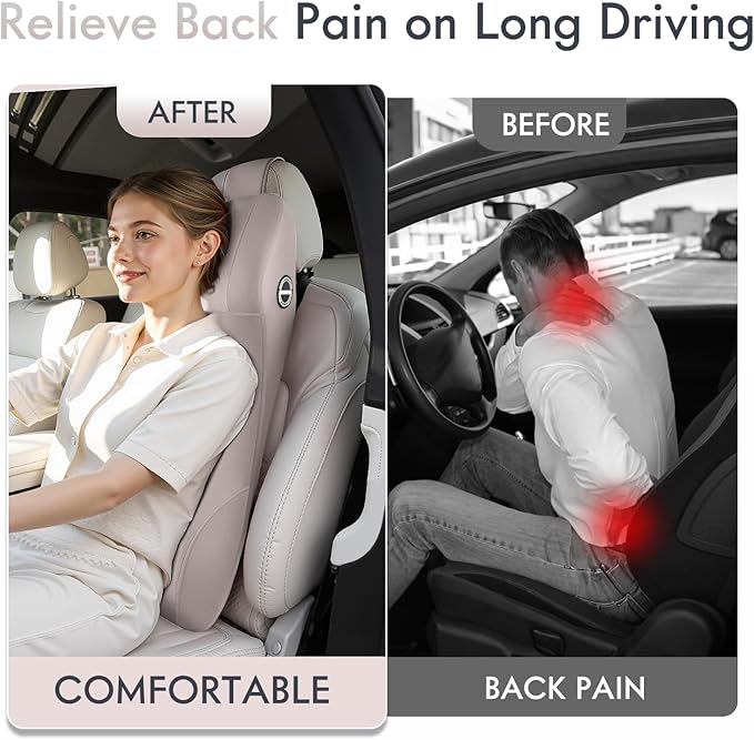FLORICH Lumbar Support Pillow and Car Neck Pillow Memory Foam Integrated Lumbar Support Cushion with Headrest Pillow Ergonomic Car Seat Back Support for Head Waist Support Sciatica Pain Relief, Gray